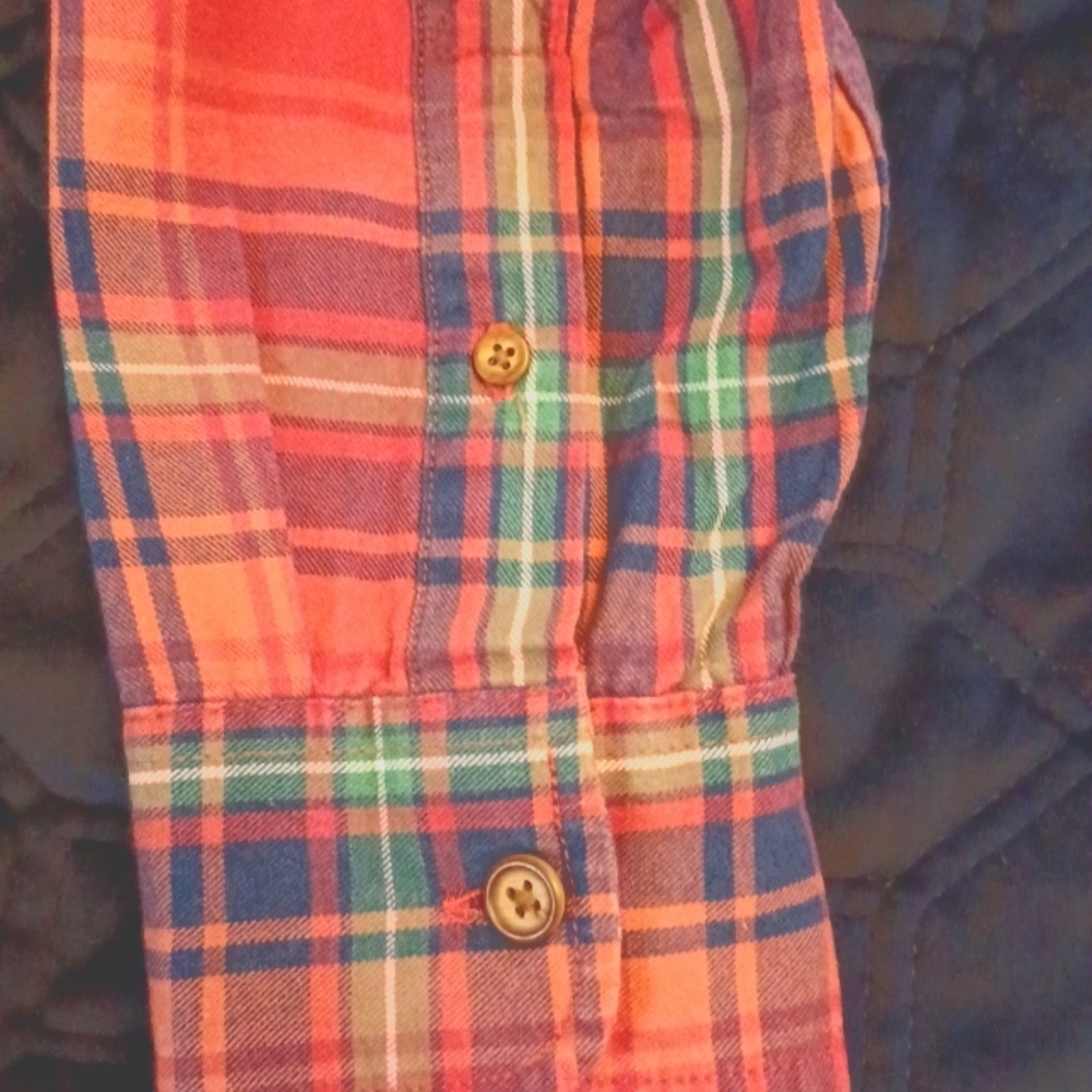 American Eagle Prep Fit Orange Plaid Button - Picture 7 of 8